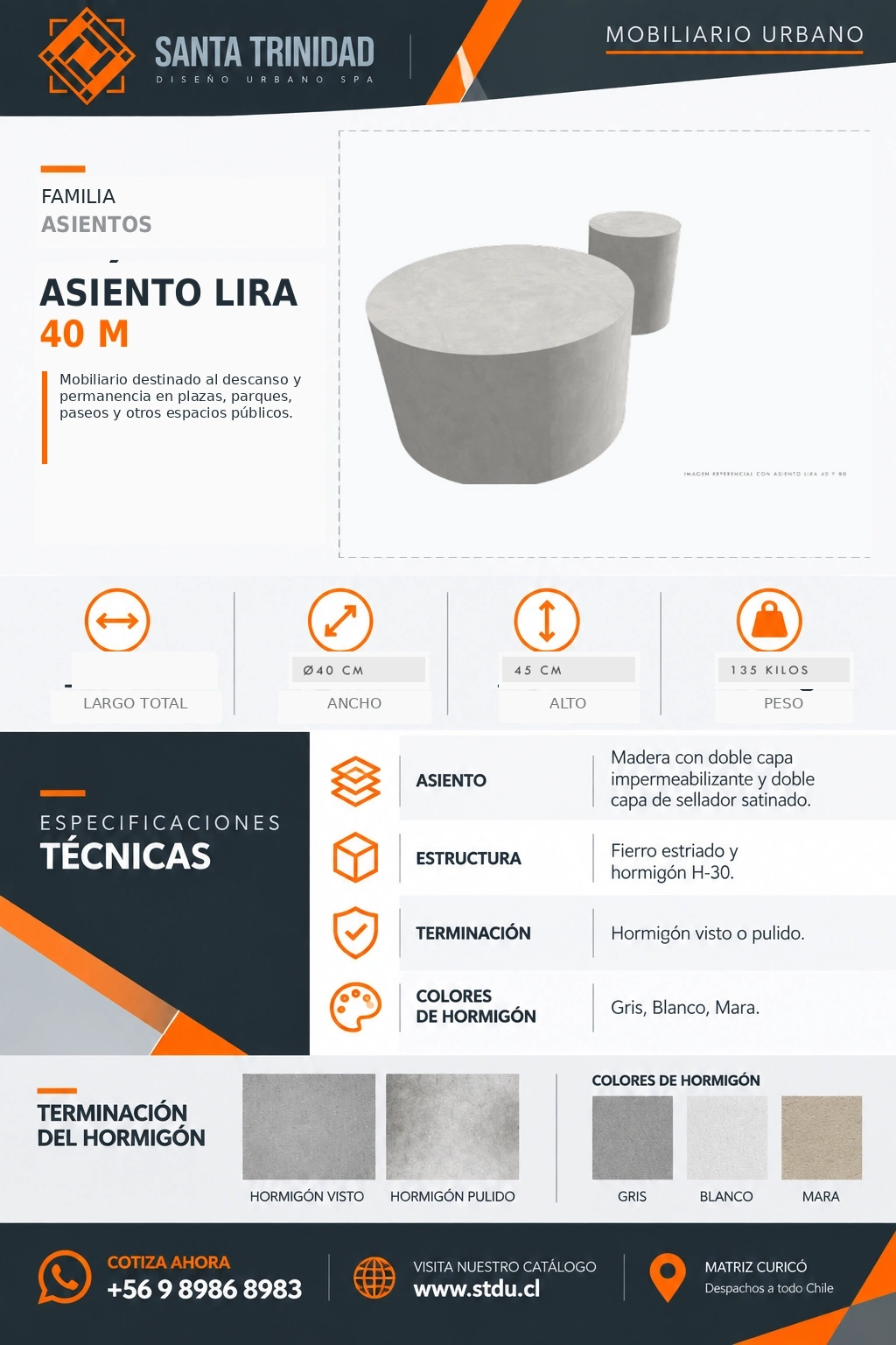 Asiento Lira 40, mobiliario urbano STDU