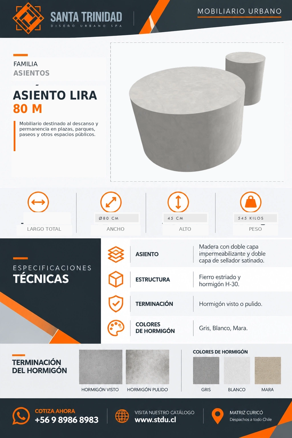 Asiento Lira 80, mobiliario urbano STDU