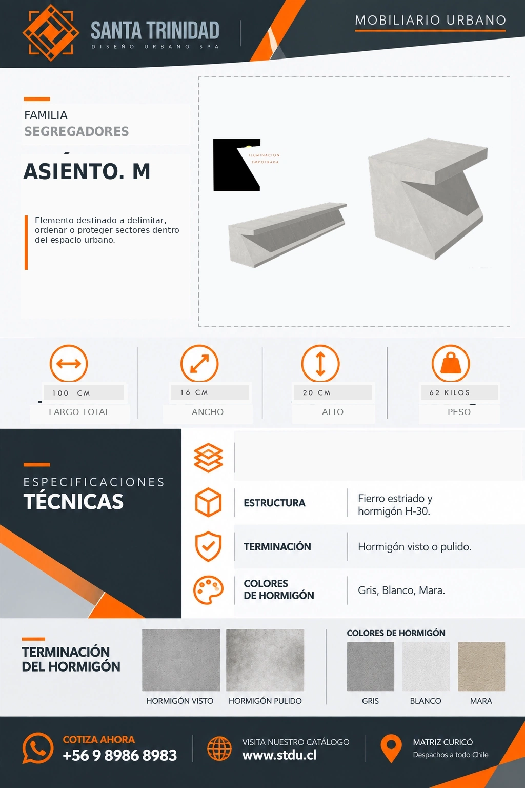 Monolito asiento, mobiliario urbano STDU