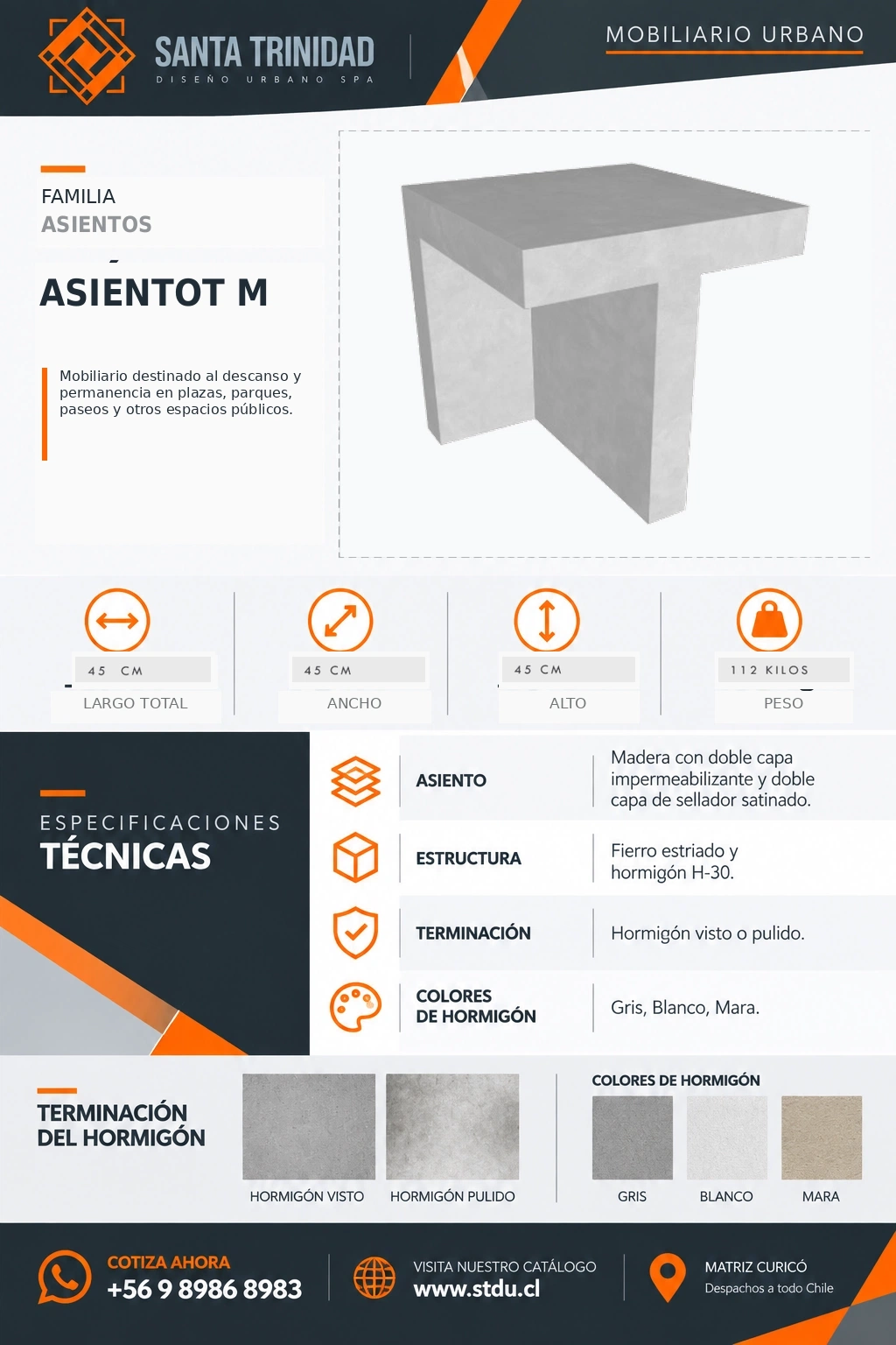 Asiento T, mobiliario urbano STDU