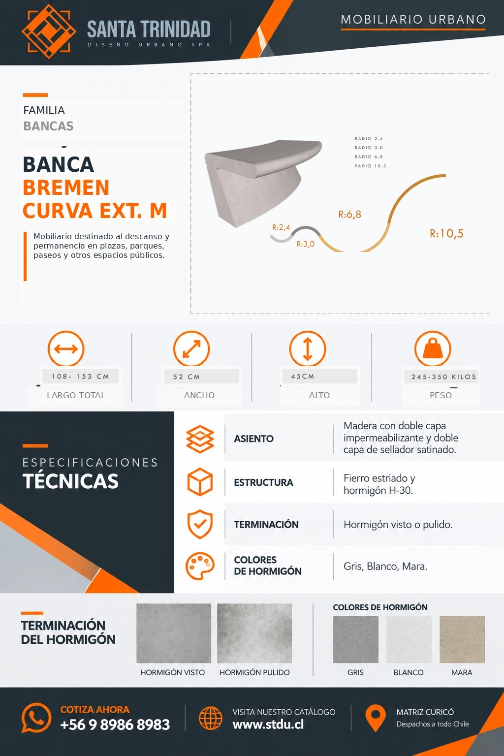 Banca Bremen Curva exterior, mobiliario urbano STDU