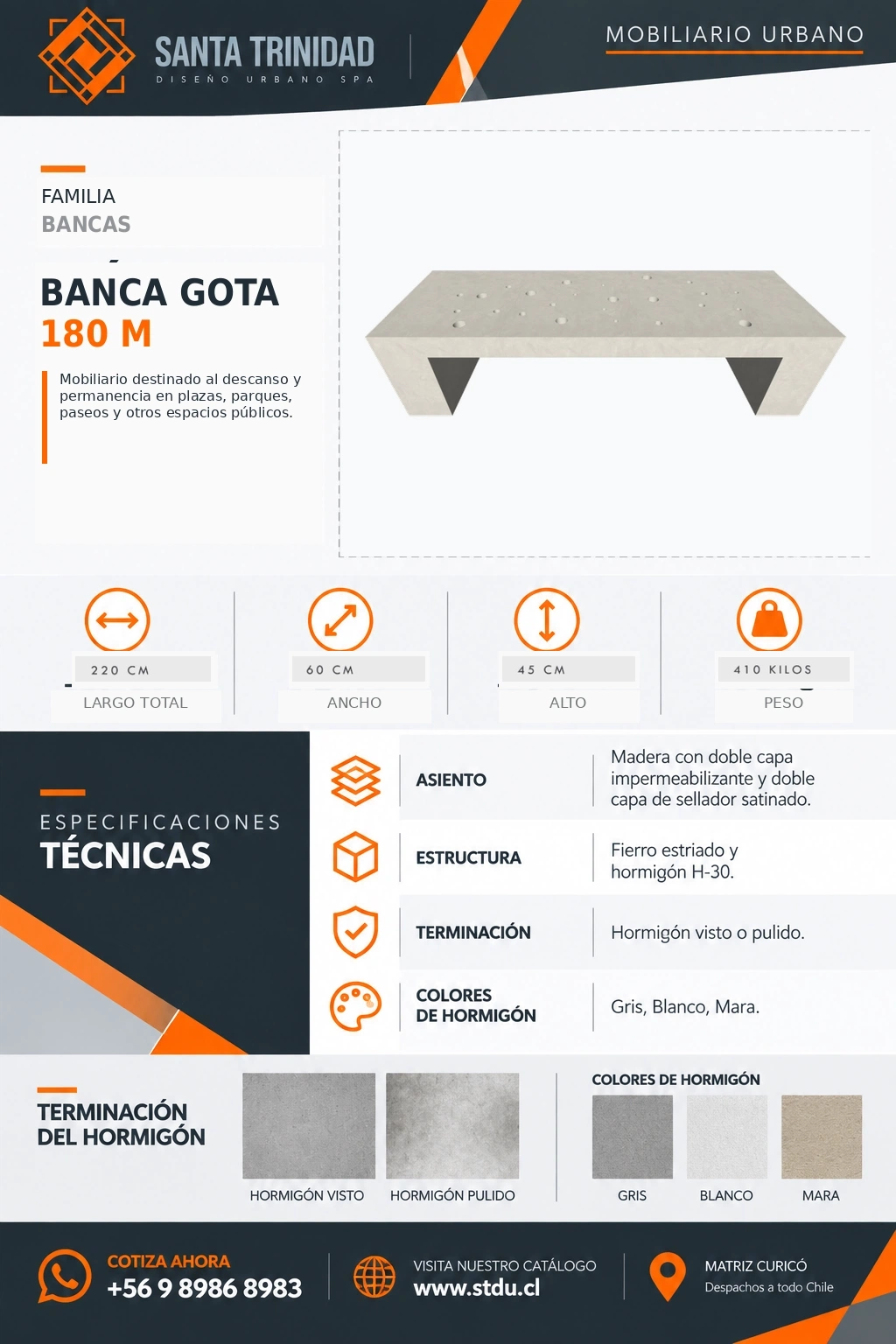 Banca Gota 180, mobiliario urbano STDU