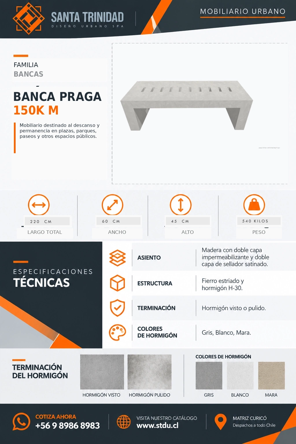 Banca Praga 150R, mobiliario urbano STDU
