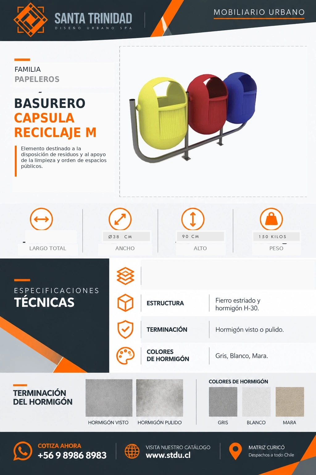 Basurero Cápsula Reciclaje, mobiliario urbano STDU