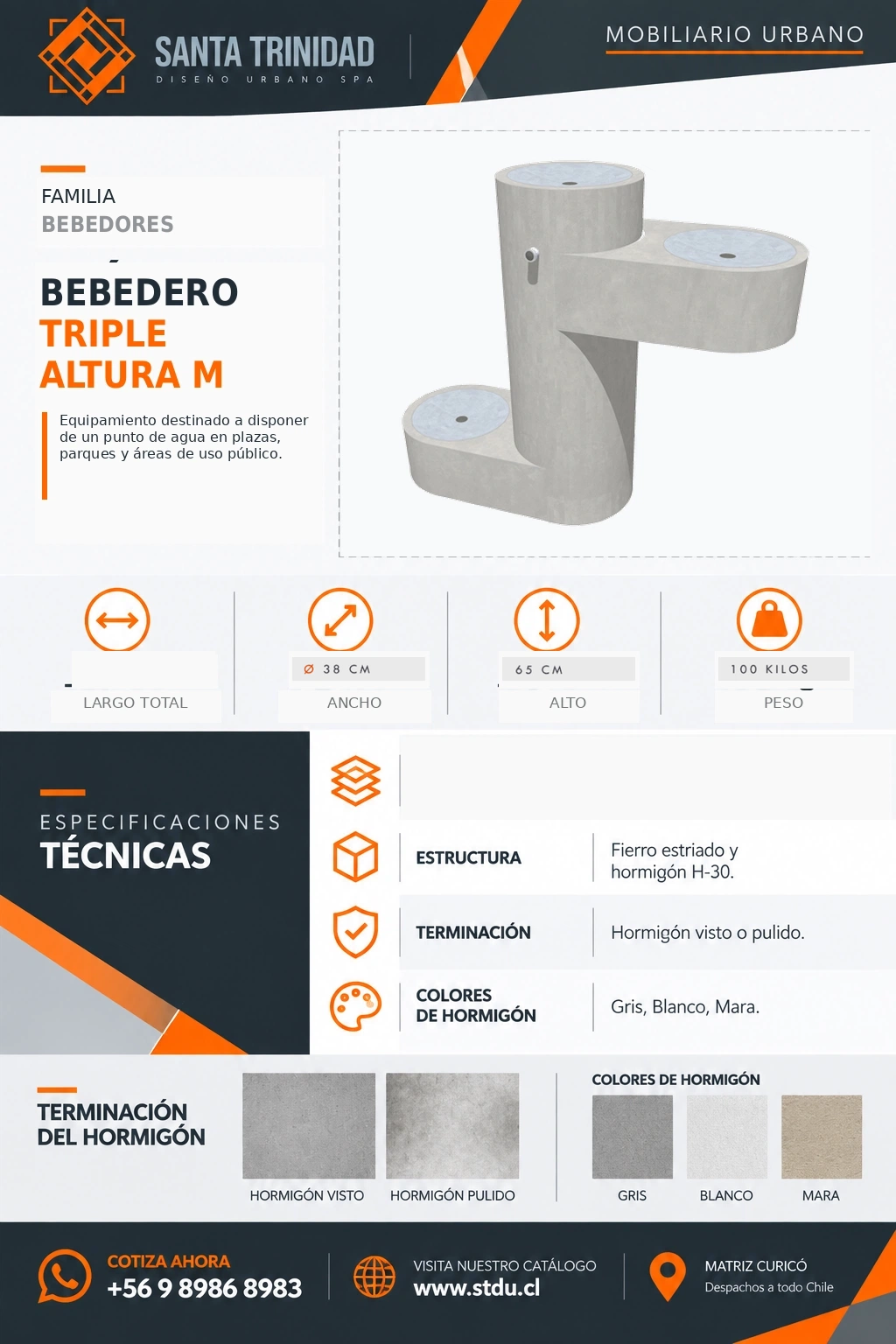 Bebedero Triple Altura, mobiliario urbano STDU