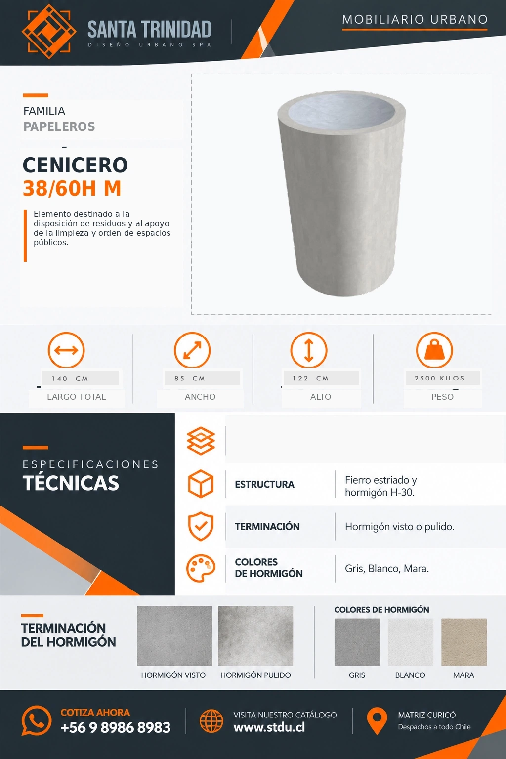 Cenicero cilíndrico 38/60, mobiliario urbano STDU