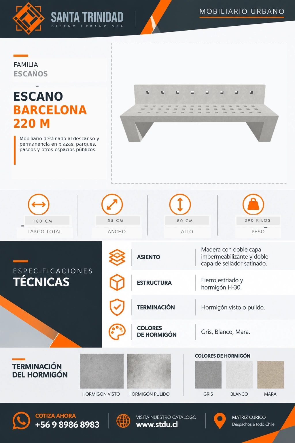 Escaño Barcelona 220, mobiliario urbano STDU
