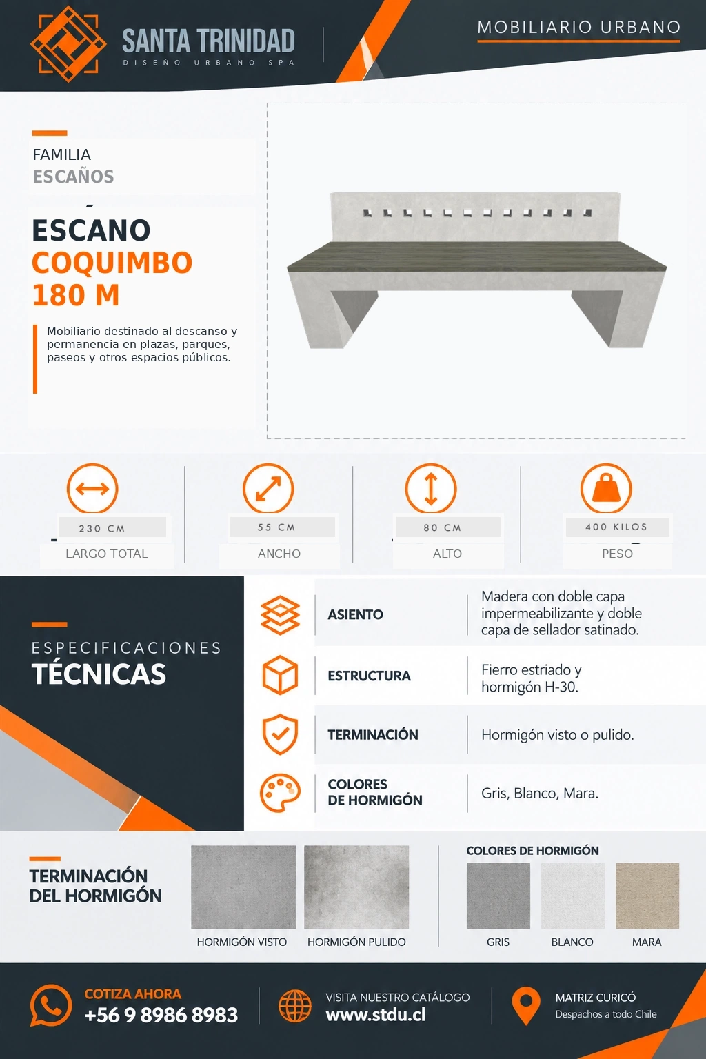 Escaño Coquimbo 180, mobiliario urbano STDU