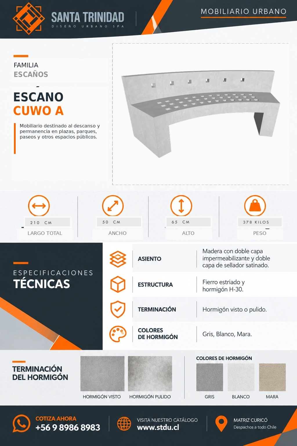 Escaño Barcelona curvo, mobiliario urbano STDU