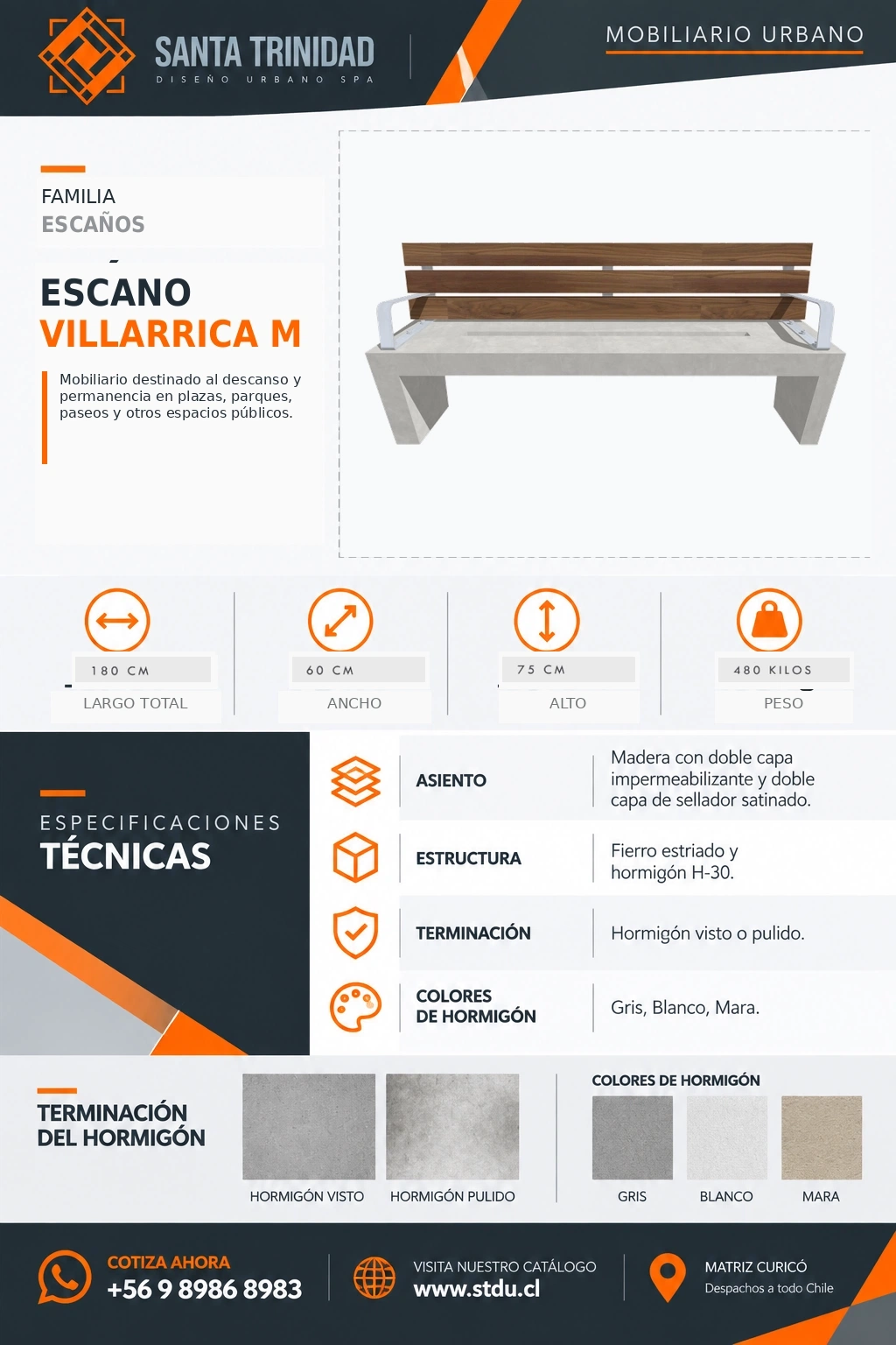 Escaño Villarrica, mobiliario urbano STDU