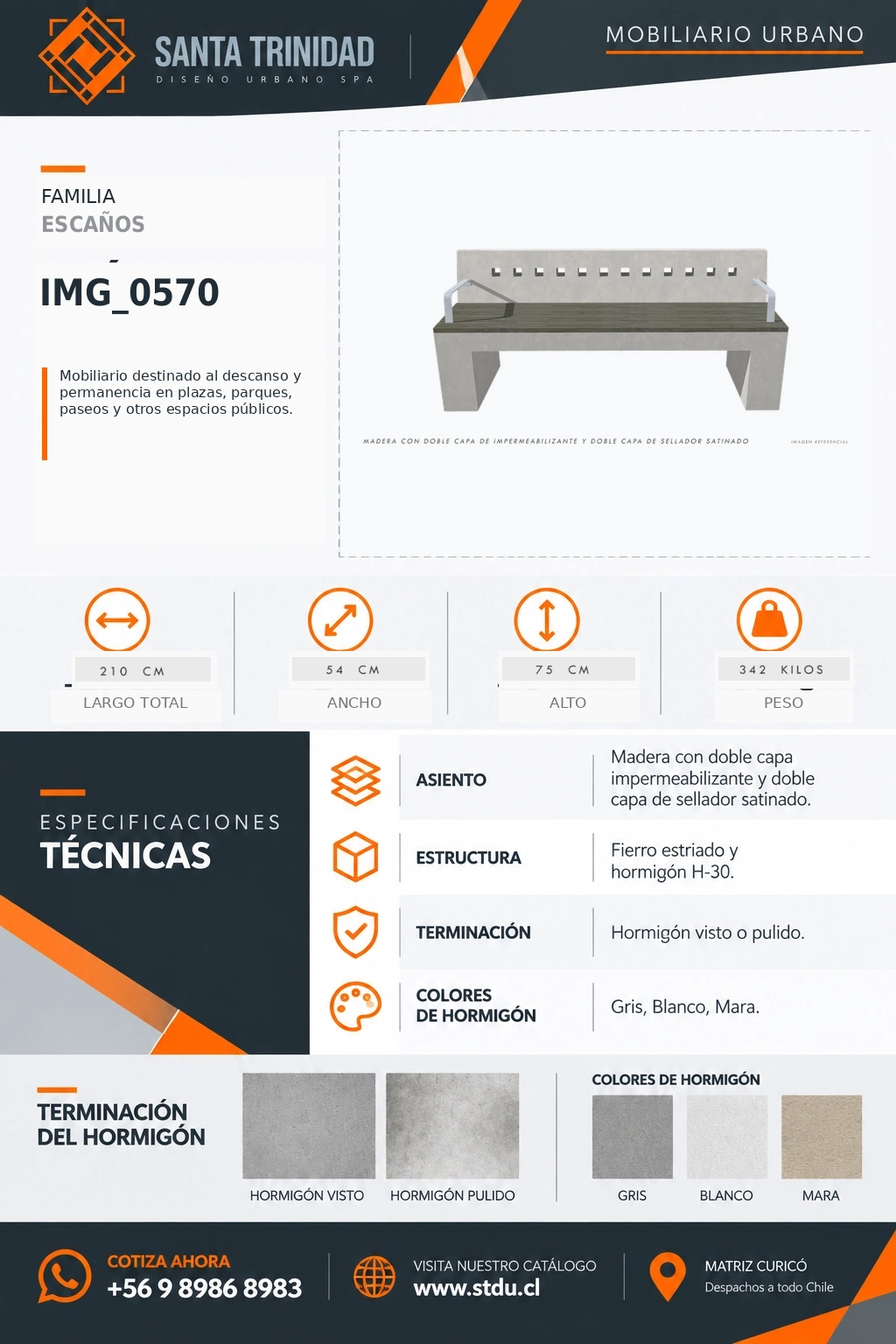 Escaño Coquimbo 180 inclusivo, mobiliario urbano STDU