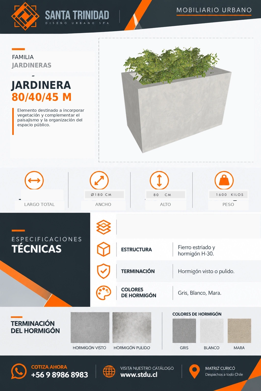 Jardinera 80-40-45, mobiliario urbano STDU