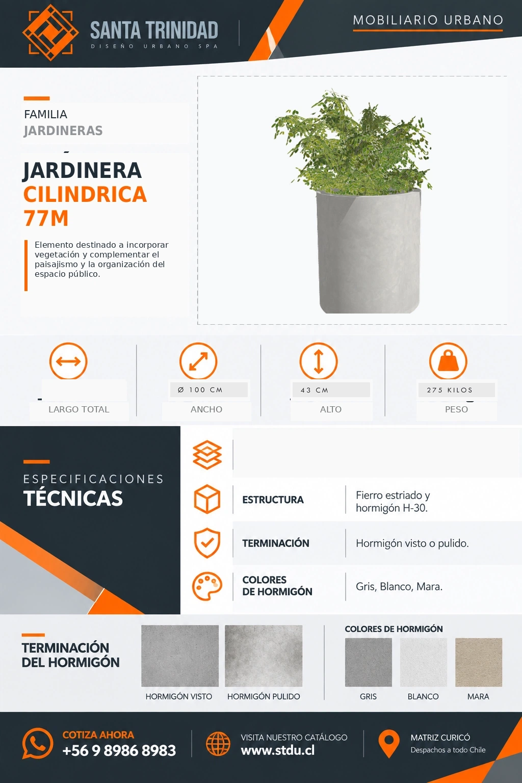 Jardinera cilíndrica 70/80, mobiliario urbano STDU