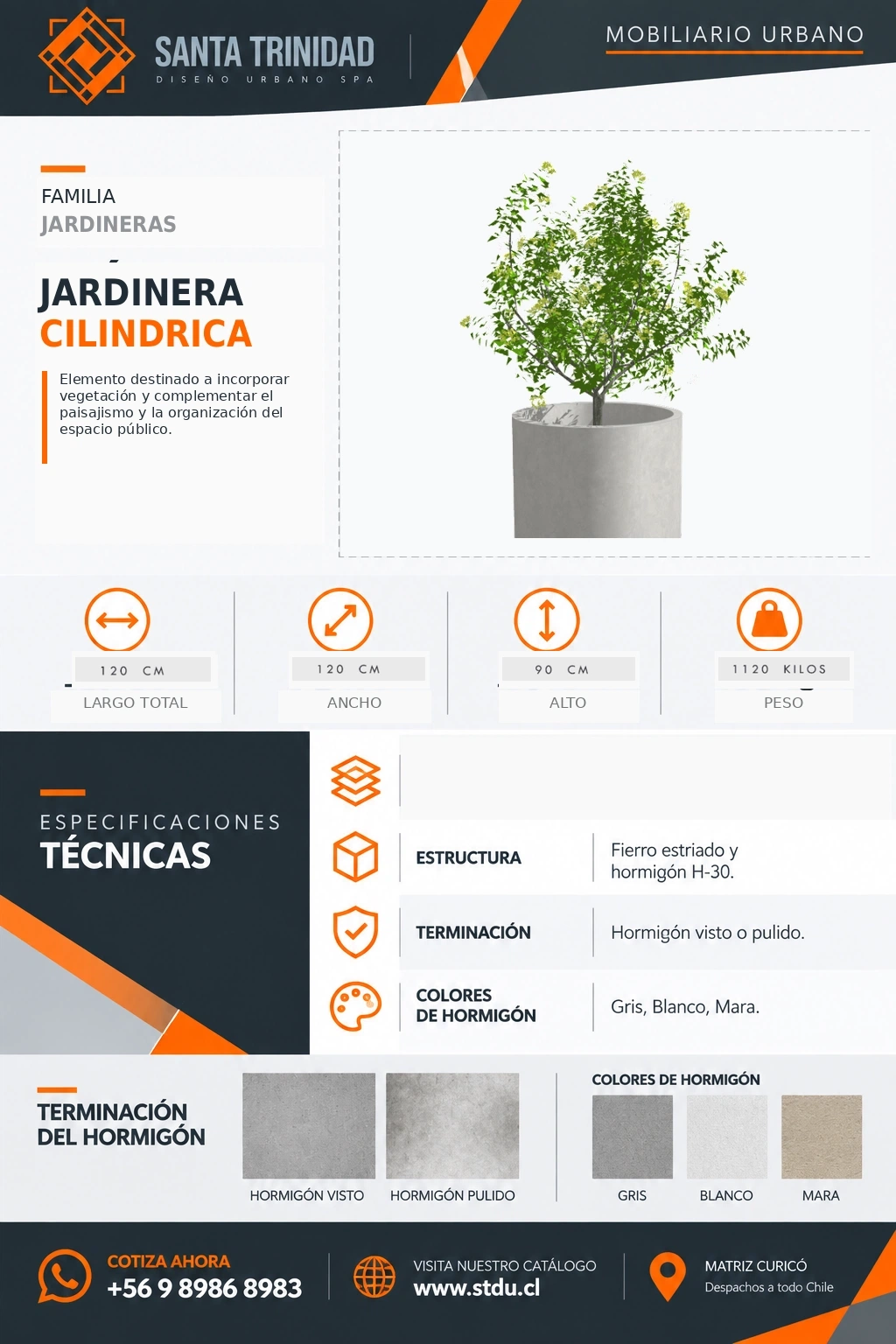 Jardinera cilíndrica 120/95, mobiliario urbano STDU