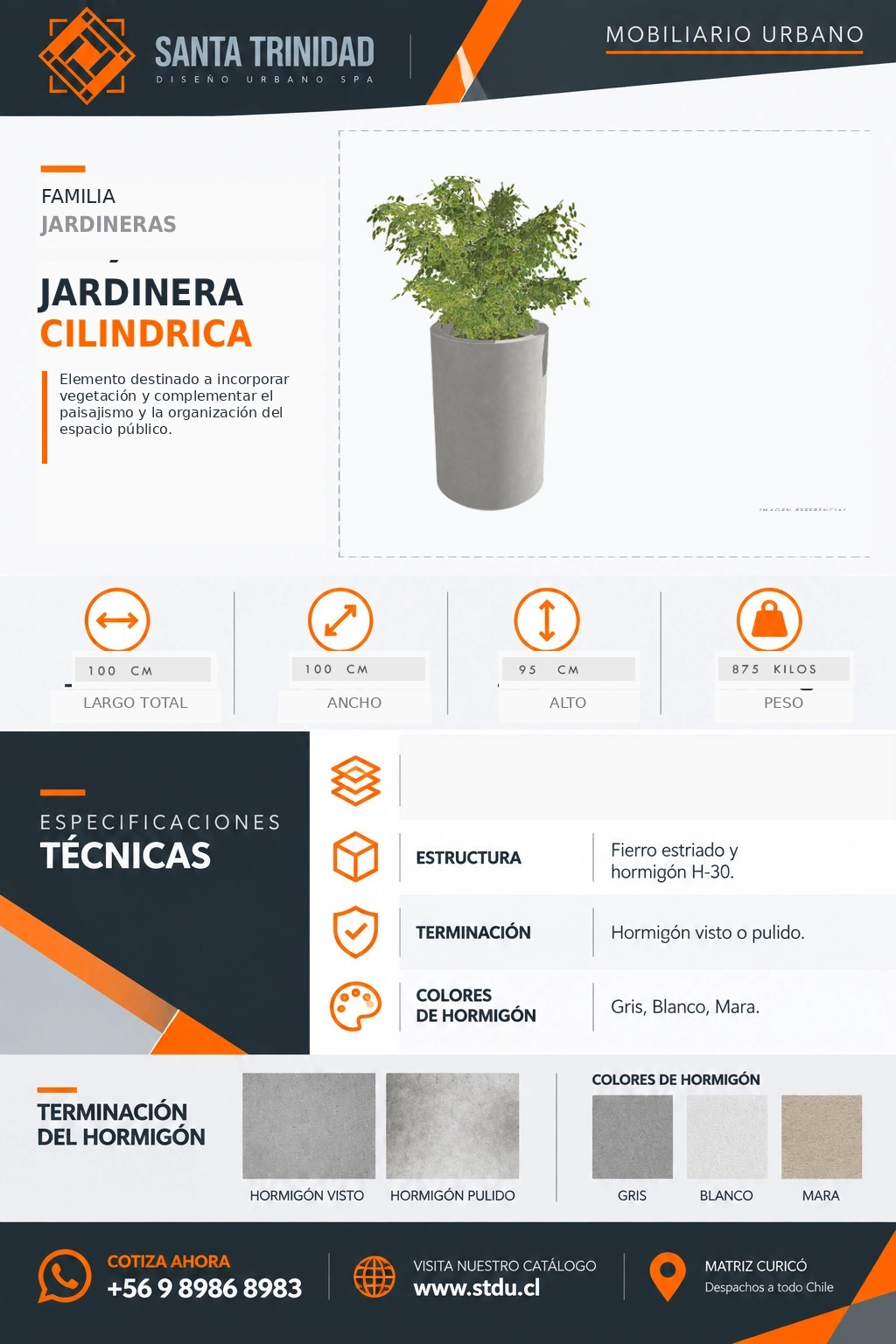 Jardinera cilíndrica 60/90, mobiliario urbano STDU