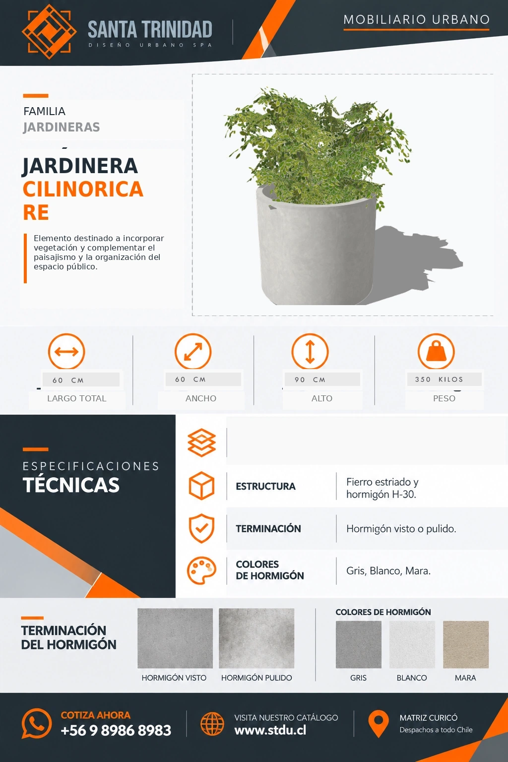 Jardinera cilíndrica 90/90, mobiliario urbano STDU