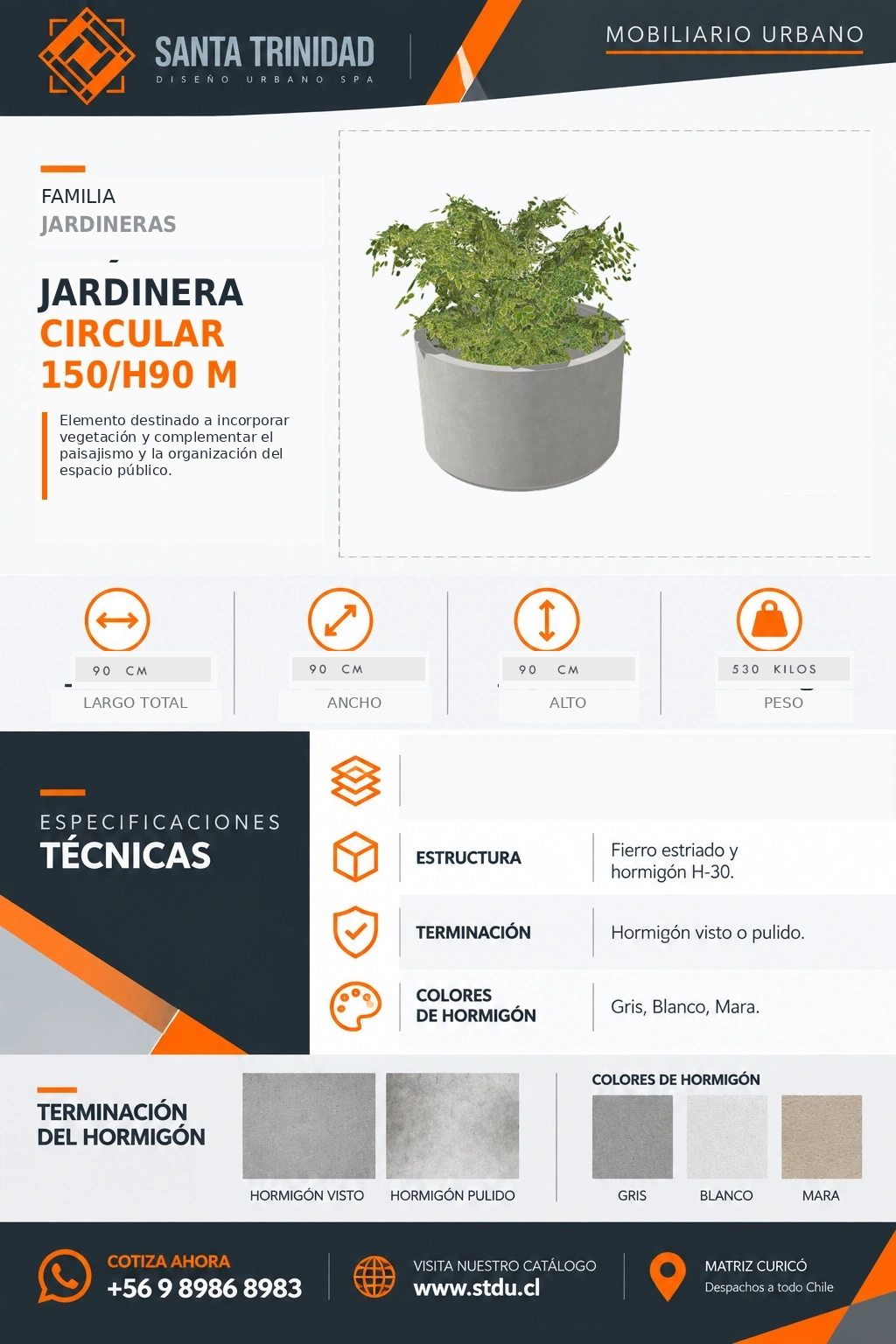 Jardinera Circular 150-H90, mobiliario urbano STDU