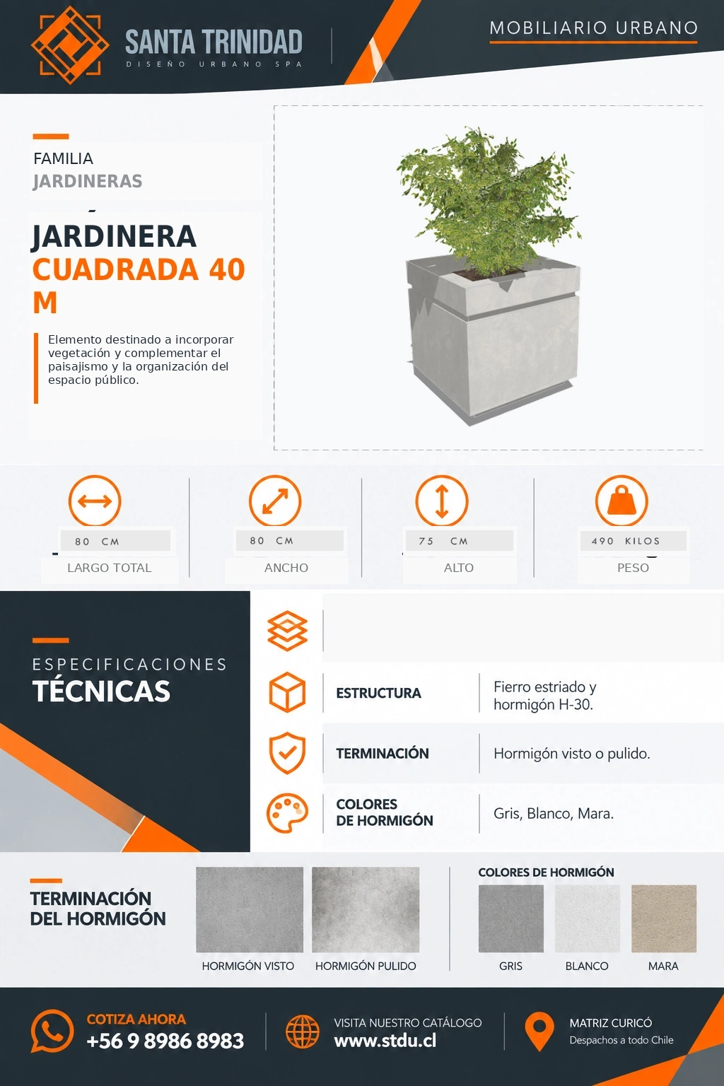 Jardinera Cuadrada 40, mobiliario urbano STDU