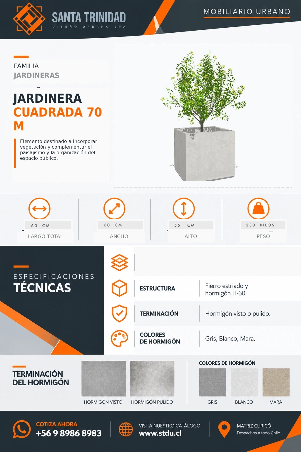 Jardinera Cuadrada 70, mobiliario urbano STDU