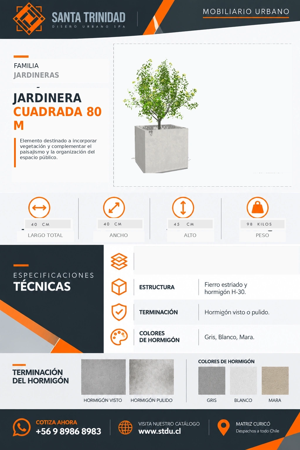 Jardinera Cuadrada 80, mobiliario urbano STDU