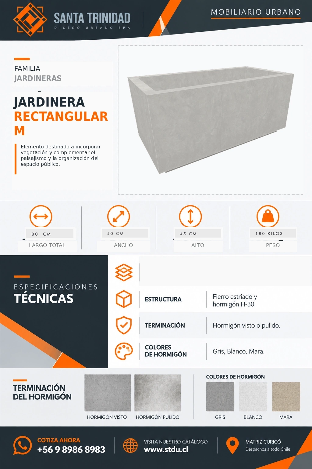 Jardinera rectangular 120/60/55, mobiliario urbano STDU