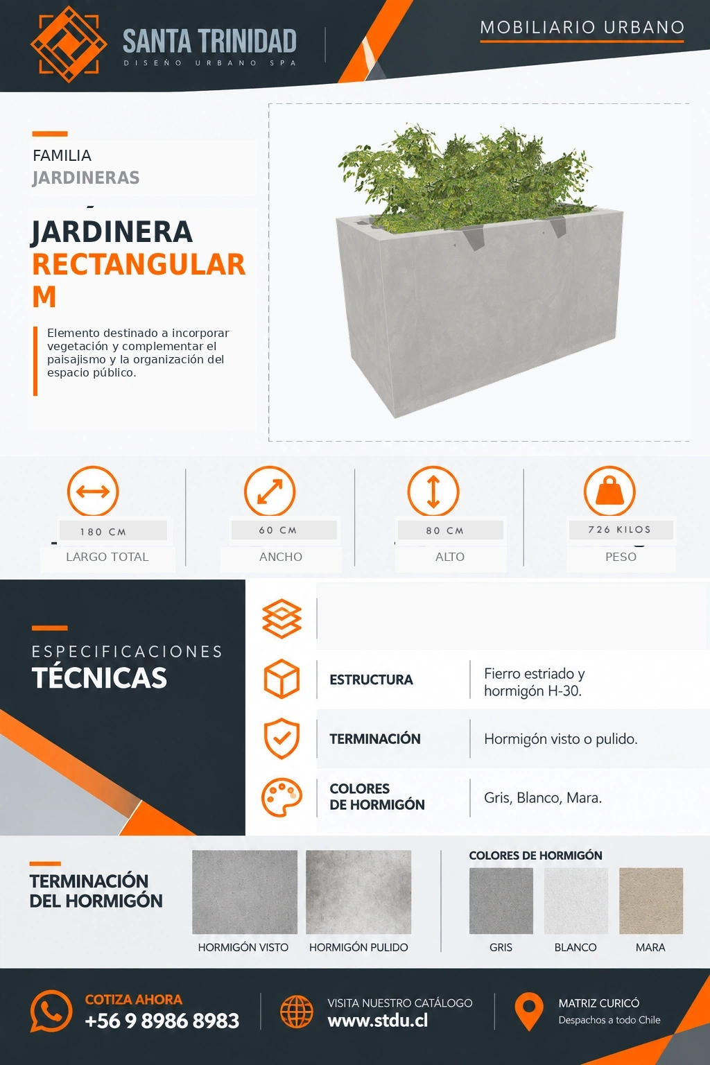 Jardinera rectangular 80/40/45, mobiliario urbano STDU