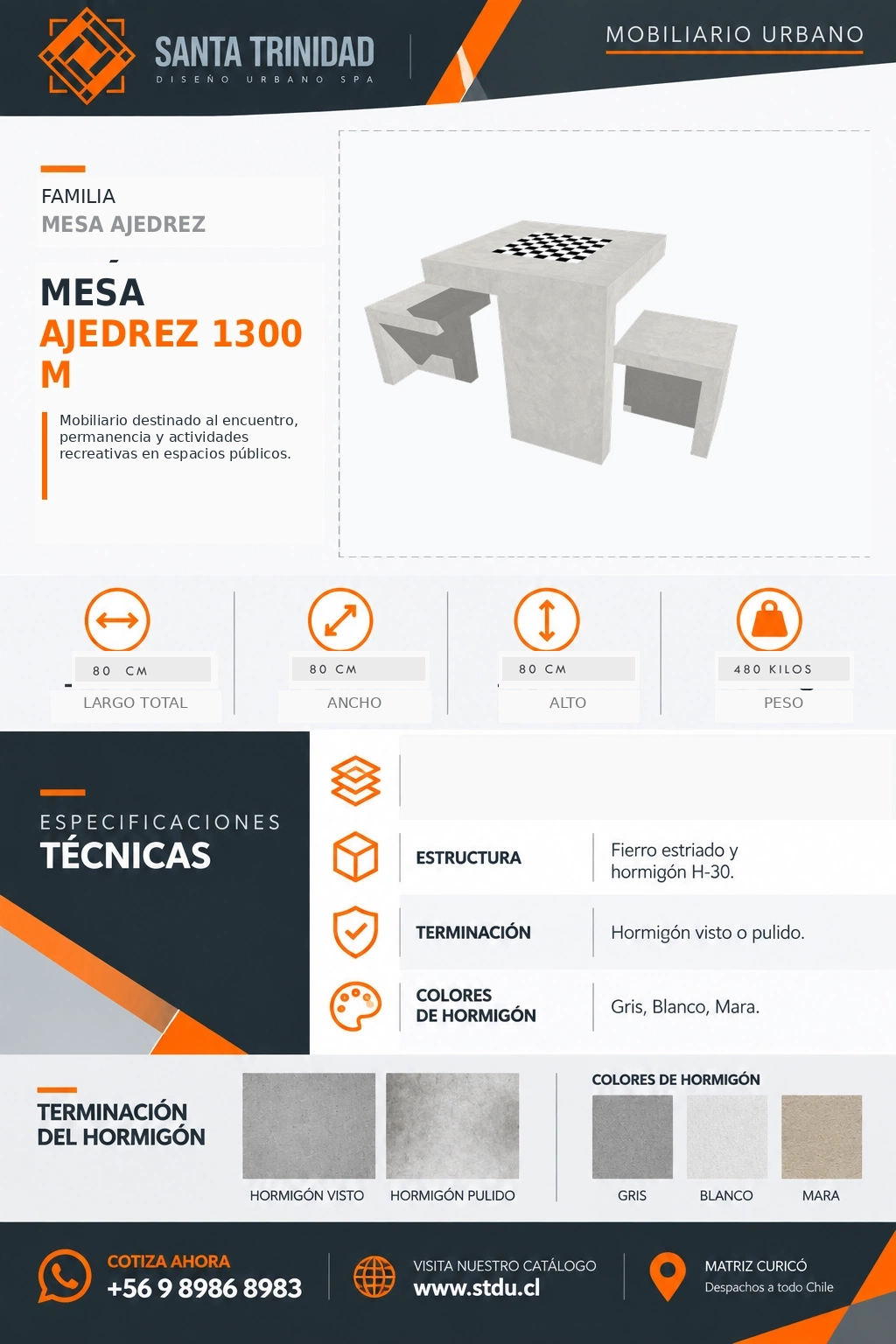 Mesa de ajedrez 1300, mobiliario urbano STDU