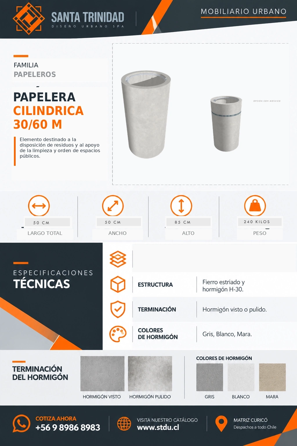 Papelera cilíndrica 30-60, mobiliario urbano STDU