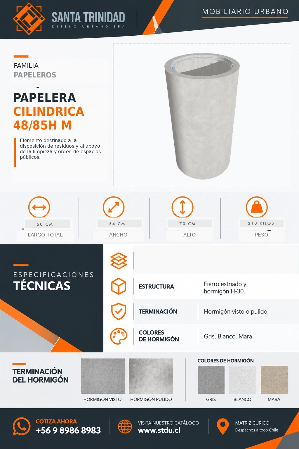 Papelera cilíndrica 48-85H, mobiliario urbano STDU