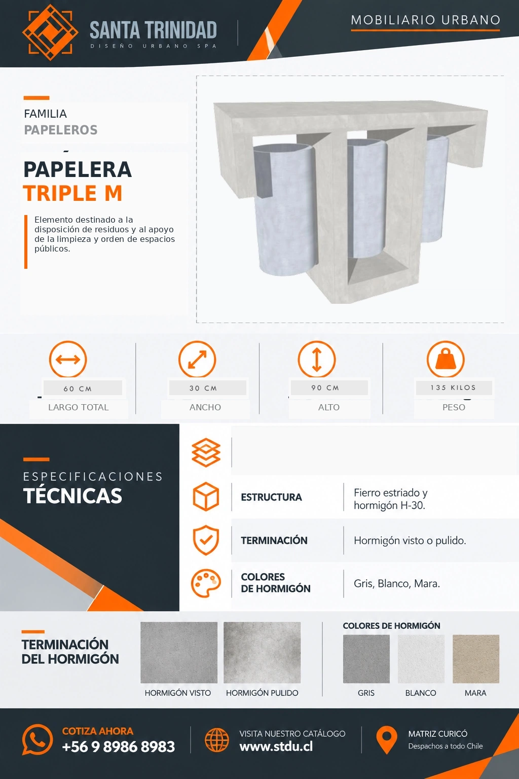 Papelera Triple, mobiliario urbano STDU