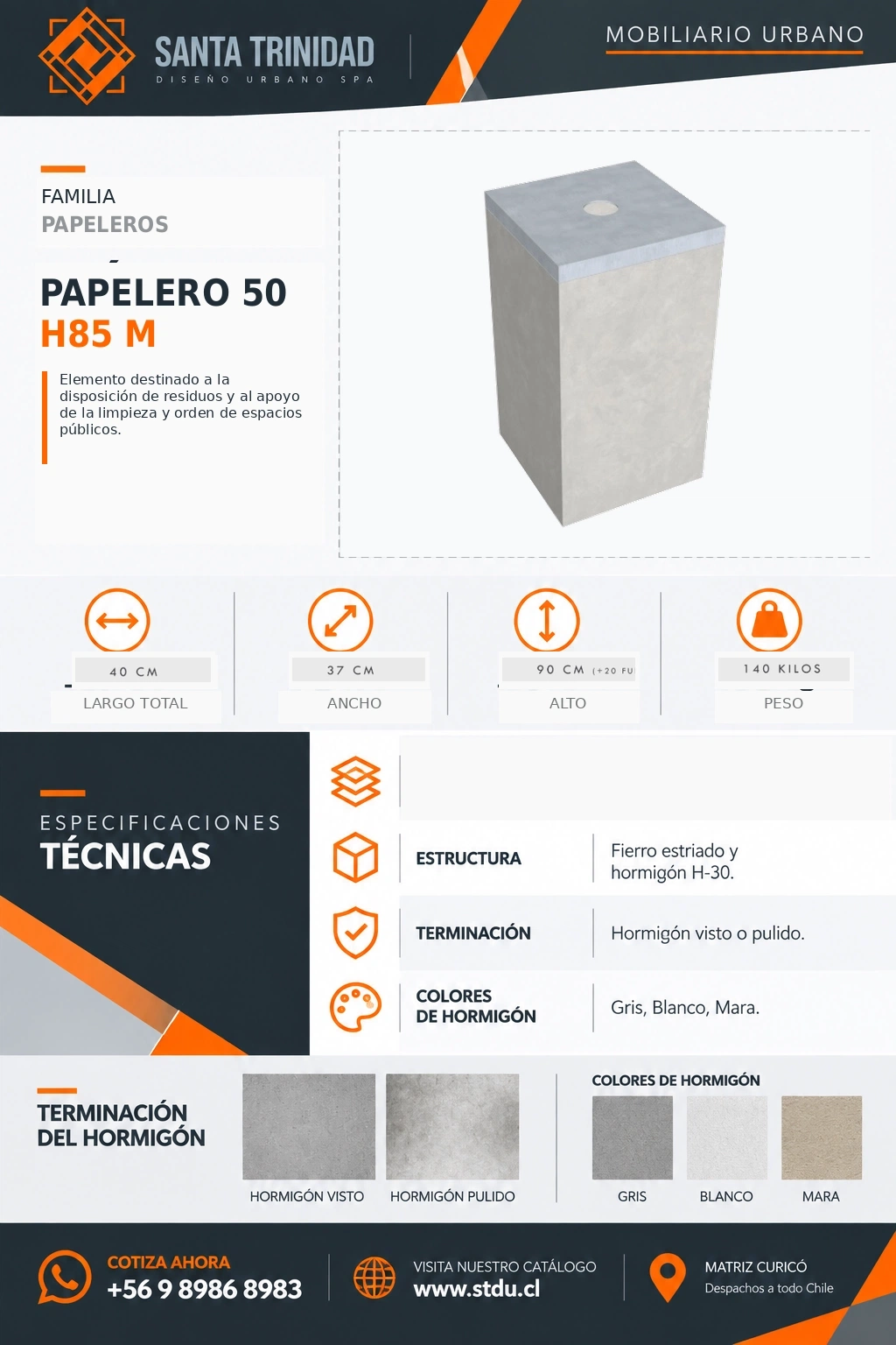 Papelero 50 H85, mobiliario urbano STDU