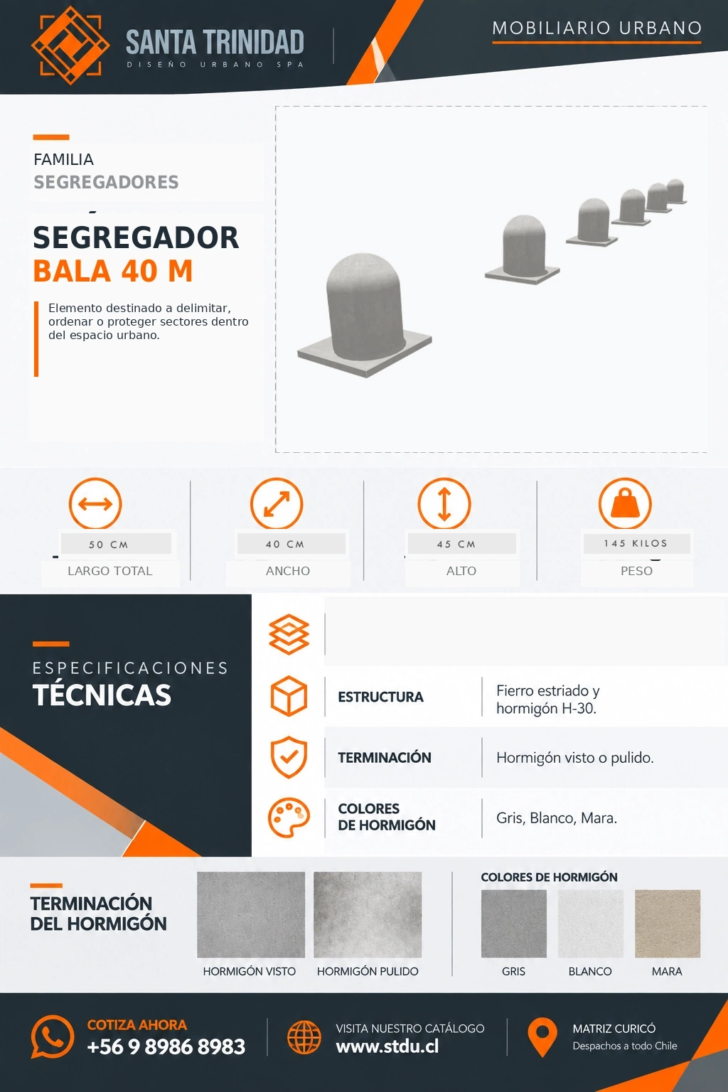 Segregador Bala 40, mobiliario urbano STDU