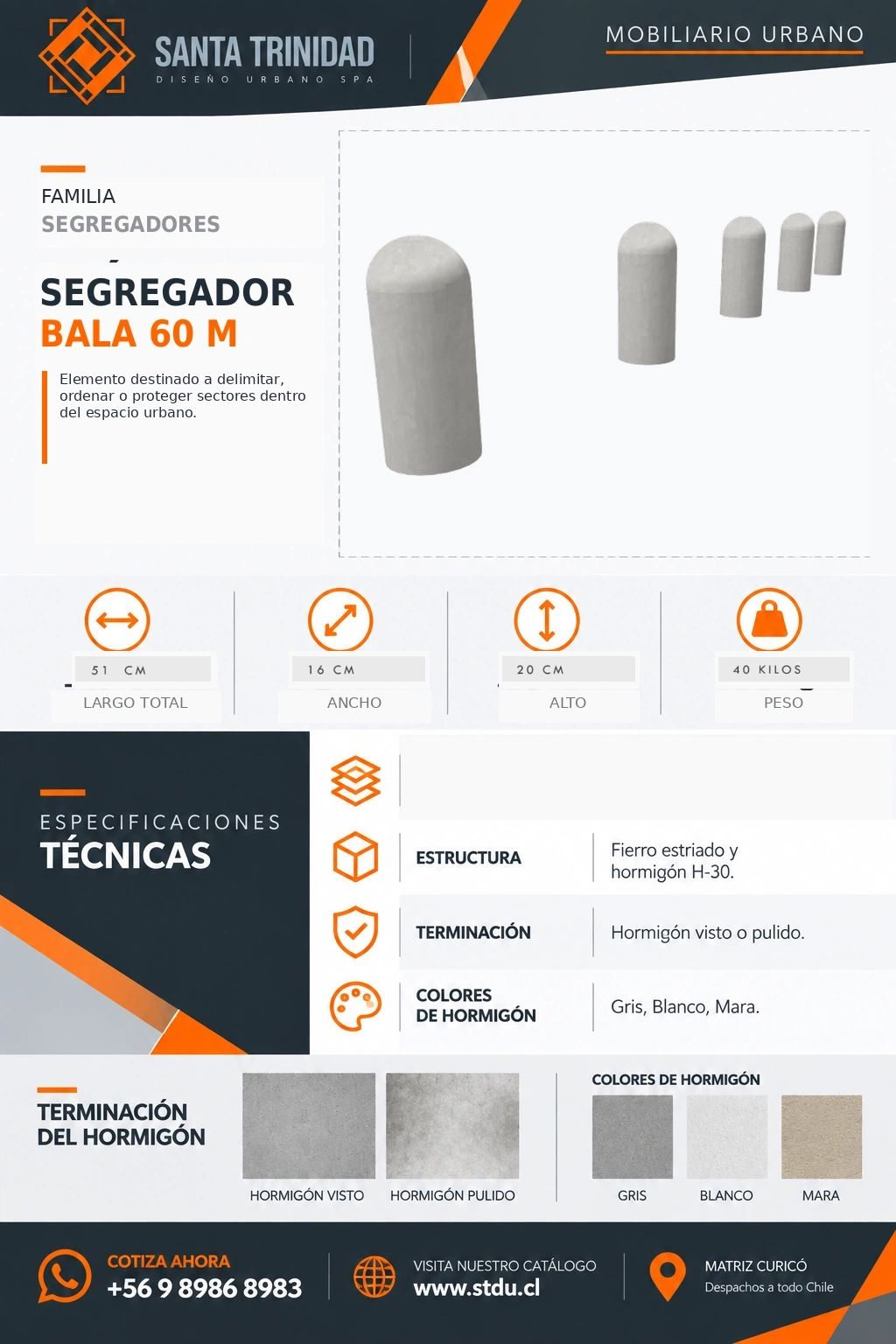 Segregador Bala 60, mobiliario urbano STDU