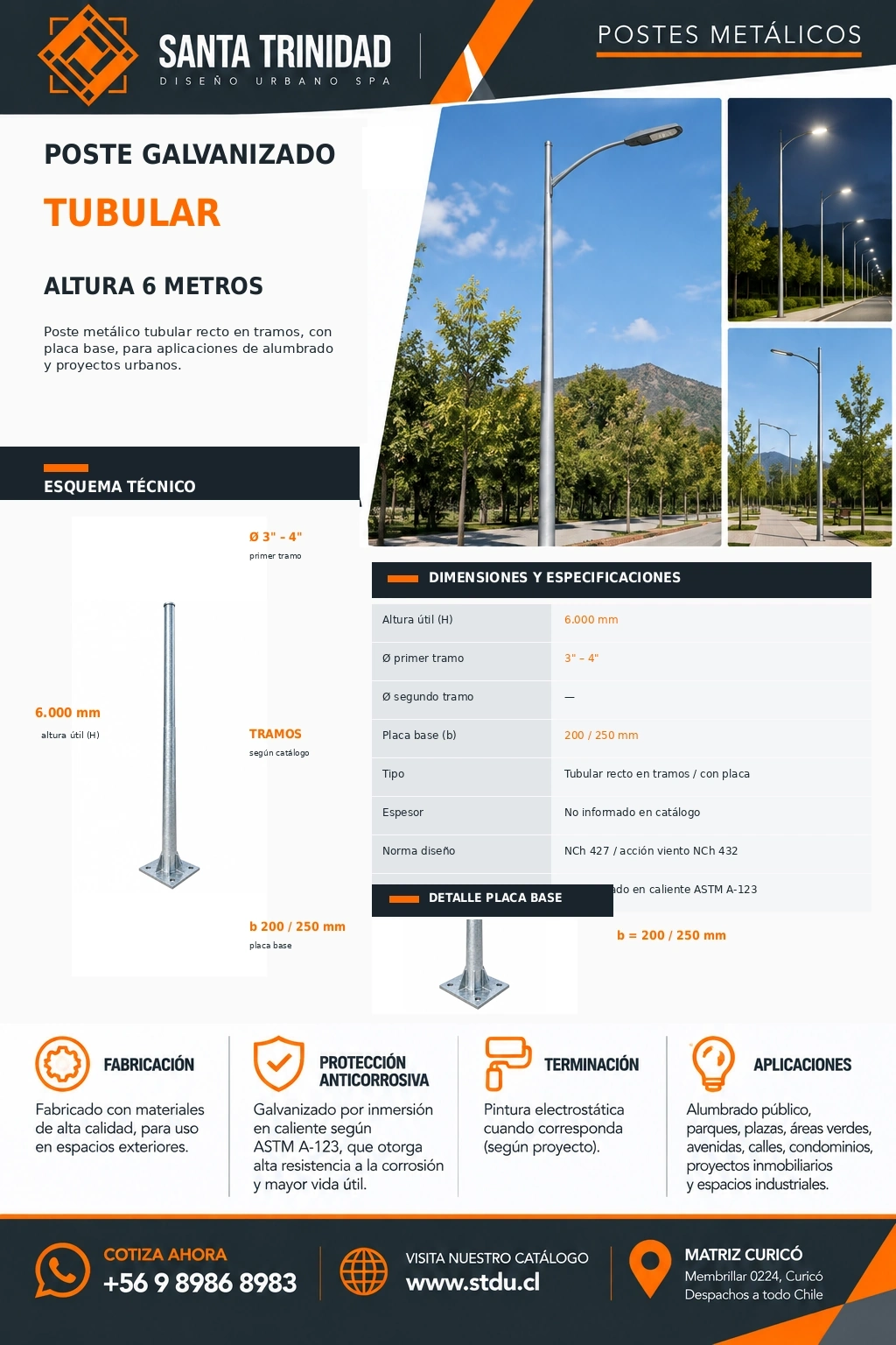 Poste tubular galvanizado 6 m STDU